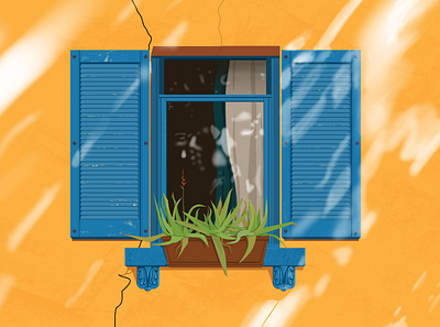 Yellow and Teal Window bold building cartoon exterior illustration illustrator procreate succulents sunny sydney unsplash vector vibrant visual development window