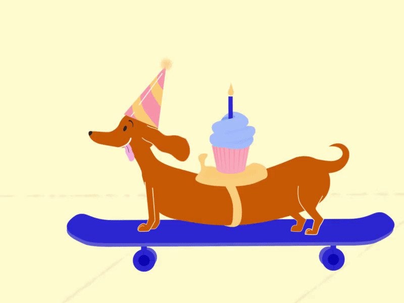 On the way to the party after effects animal animal art animation animation 2d birthday cartoon character cupcake dachshund dessert dog gif gif animation happy illustration illustrator party pet puppy