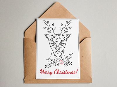 Christmas Postcard card character christmas deer illustration new year outline postcard poster vector