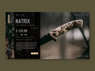 Product page for Kershaw knives - concept concept dark dark ui design figma interface knife ui ux web