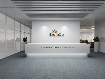 BrainCo reception desk design branding