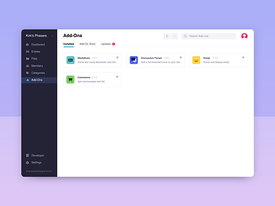 Add-Ons - EE 6 Prototype add ons admin cms control panel eecms expressionengine light light theme managment minimal plugins ui ui design userinterface