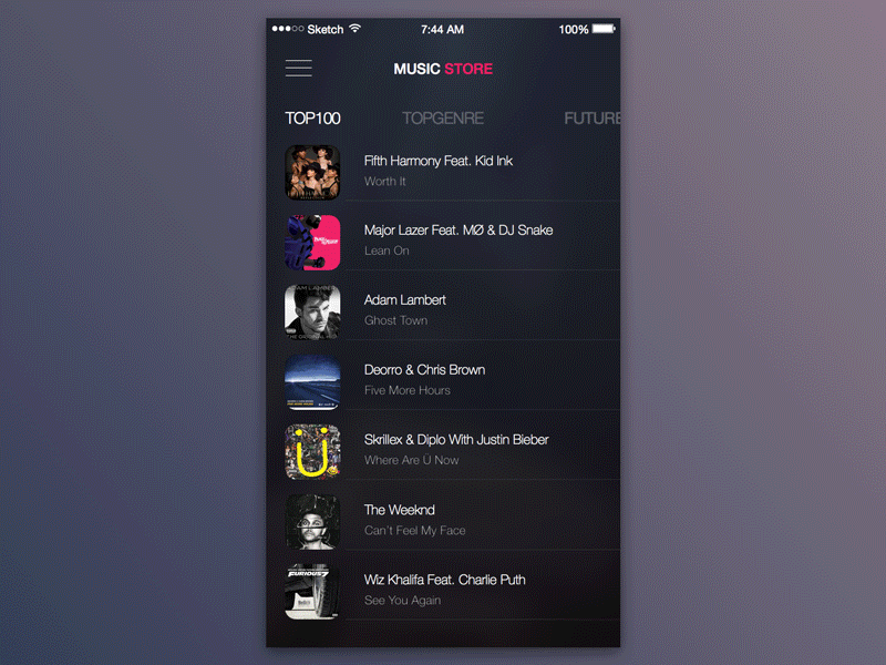 3d Touch Music Store 3d after animation app design gif ios music store touch ui ux