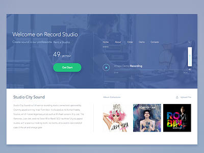 Sketch 3 Web Page Recording studio app blue ios material music player record site slider ui ux web