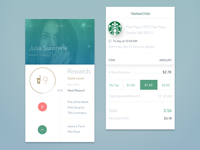 Starbucks App Concept 3 app coffe food green ios mobile skecth starbucks ui ux