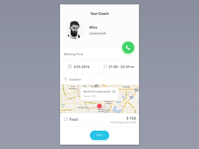 Fitness Trainer Profile App app fitness ios map mobile pay phone profile trainer ui ux