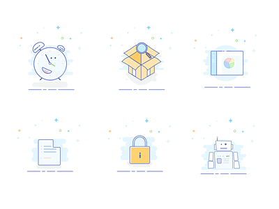 Styled vector icons illustration blank bord box dash icons illustration lock oclock pack robot set vectors