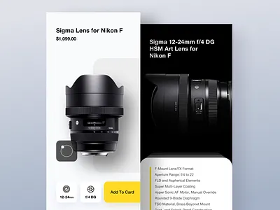 Product Card Concept App app design ios lens mobile nicon photographer product card scetch ui ux