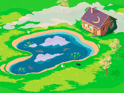 Sunlit Pond of Mystery occultcats pixelart pixelartchallenge pixelcats pixelmagic pixels randomplaceschallenge