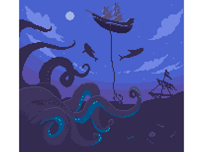 Kraken blacksails pirates pixelart pixelartist pixels sea