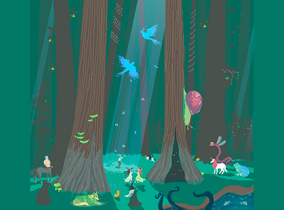 Faun's Moon Song centaur dryads faun forest illustration magic pixel pixelart pixelsart unicorn witch