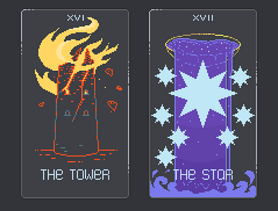 The Tower (16) The Star (17) - Tarot Arcanas benji13tarot pixel pixelart pixelartist tarot tarot card tarotdeck