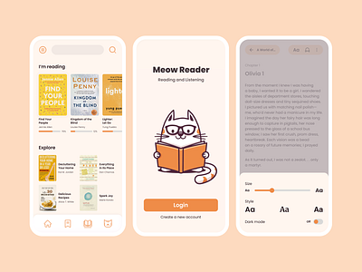 Meow Book Reader app app audiobook book book reader cat ebook mobile read reading ui
