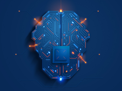 Brain illustration 3d brain chip design illustration scheme