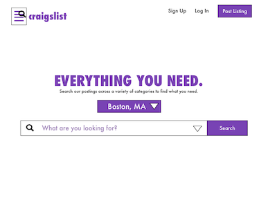 Craigslist Redesign (Part 1)- Home Screen craigslist debut design redesign ui ux web design wireframe