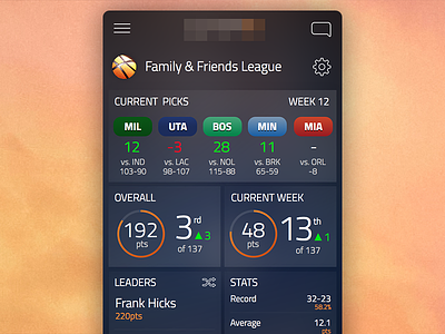 Fantasy League Dashboard app dark data fantasy graph icons ios iphone picks sports trend ui