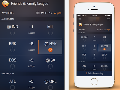 Fantasy Picks app checkmark fantasy ios iphone orange picks sports swap ui