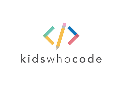 Kids Who Code Logo arrow avenir code flat future kids logo nonprofit pencil playful teach