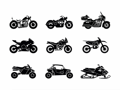 Motorcycle ATV Illustrations atv branding dirtbike filter flat harley icons illustration motorcycle offroad oil packaging print quad racing
