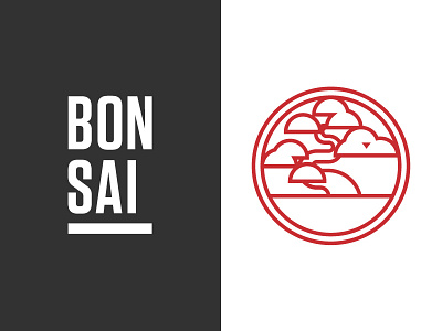 Bonsai japanese line logo tree type typography