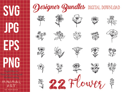 25 Designer Bundles Flower flora Clip-art SVG Wall art