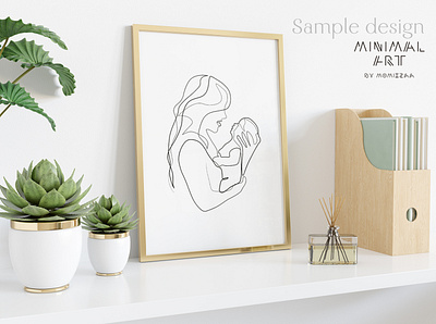 Continuous line international mothers day mother holding a child art print design illustraion illustration illustrator line art mom oneliner