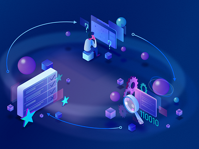 Problem solving process - dark affinity designer blue code coding gradient illustration it it process person problem problem solving process purple