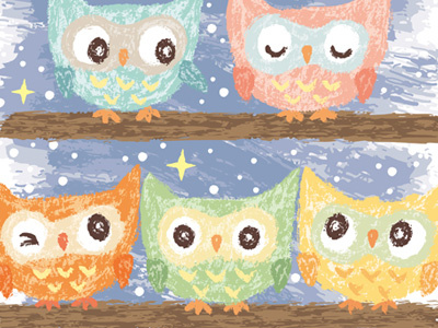 Five Birds Owl animal bird characters illustration nature night owl star vector