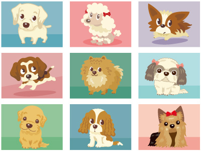 Many Poses Of Puppies animal.canine characters dog illustration pet puppy vector