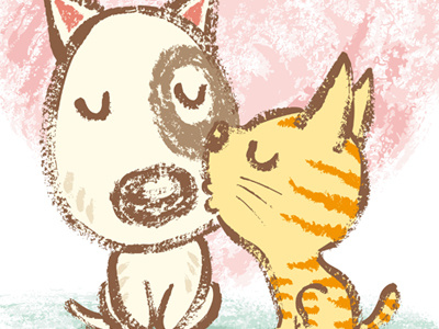 Cat Is Kissing Dog animal.canine cat characters dog illustration kitten love pet puppy vector