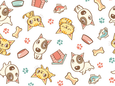 Dog And Cat Seamless Pattern animal.canine cat characters dog illustration kitten love pet puppy vector