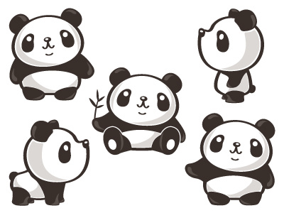 Five Poses Of Panda animal bear characters illustration panda vector wild animals