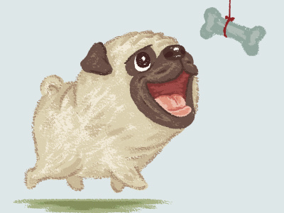 Happy Pug And Bone animal.canine characters dog illustration pet pug puppy vector