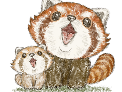 Red panda family singing animals character cute illustration panda red panda