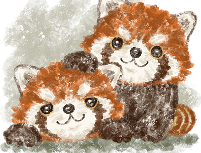 Two happy red pandas animals character illustration panda red panda