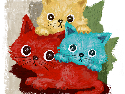 Colorful cat family animals cat character illustration kitten kitty pet