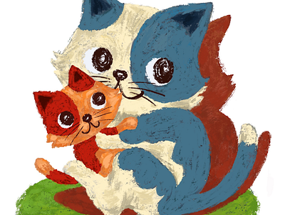 Colorful cats mother and child animals cat character illustration kitten kitty pet