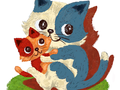 Colorful cats mother and child animals cat character illustration kitten kitty pet