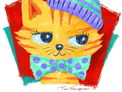 Kitten wearing knit cap and tie