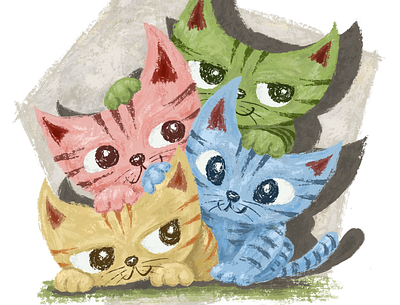 Four colorful cats animals cat character character design illustration kitten kitty pet