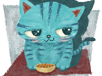 Blue-green kitten's diet animal cat character design illustration kawaii kitten kitty pet