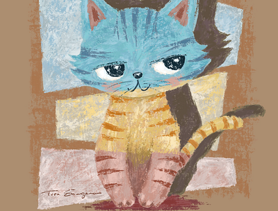 Colorful Stripy Cat animal cat character character design illustration kitten kitty pet