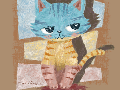 Colorful Stripy Cat animal cat character character design illustration kitten kitty pet