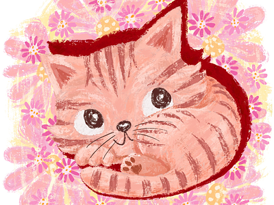 Pink kitten in a field of flowers animal cat character character design illustration kitten kitty pet