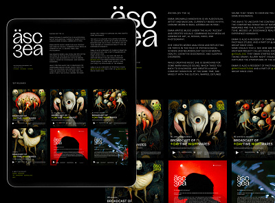 Website for äsc3ea artistic project branding graphic design identity minimal readymag ui website