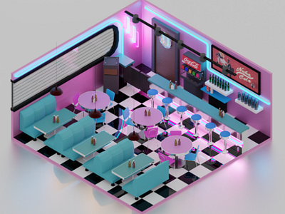 American Diner (Day Version) 3d american blender coca cola day isometric neon reflections