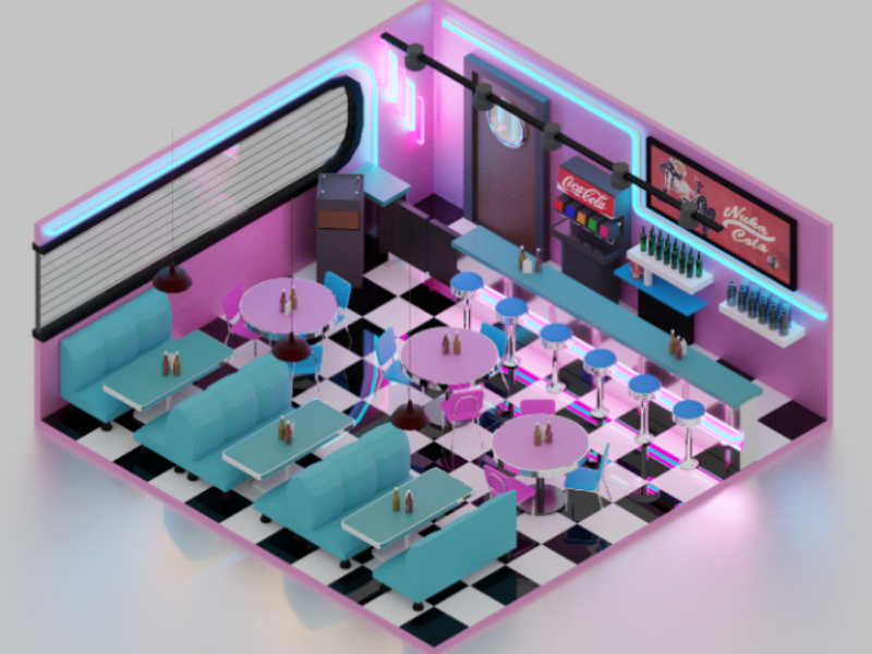 American Diner (Day Version) blender reflections coca cola day neon isometric american 3d