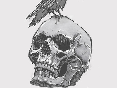 Raven on the skull art artwork bird design design art digital drawing digitalart draw drawing illustration skull wallpaper