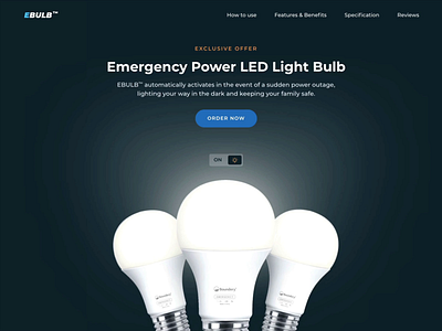 eBulb – emergency power LED animation bulb dark design ecommerce figma landing landing page layout product ui ux web design webdesign webflow