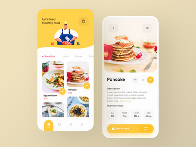 Healthy food delivery app 🌮 app appdesign awesome clean concept delivery designer food food delivery illustration mobile pink ui uidesign uiux yellow